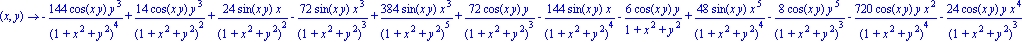 proc (x, y) options 
operator, arrow; 
-144*cos(x*y)*y^3/(1+x^2+y^2)^4+14*cos(x*y)*y^3/(1+x^2+y^2)^2+24*sin(x*y)*x/(1+x^2+y^2)^2-72*sin(x*y)*x^3/(1+x^2+y^2)^3+384*sin(x*y)*x^3/(1+x^2+y^2)^5+72*cos(x*y)*...