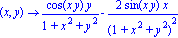 proc (x, y) options 
operator, arrow; cos(x*y)*y/(1+x^2+y^2)-2*sin(x*y)*x/(1+x^2+y^2)^2 end 
proc