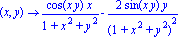 proc (x, y) options 
operator, arrow; cos(x*y)*x/(1+x^2+y^2)-2*sin(x*y)*y/(1+x^2+y^2)^2 end 
proc