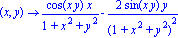 proc (x, y) options 
operator, arrow; cos(x*y)*x/(1+x^2+y^2)-2*sin(x*y)*y/(1+x^2+y^2)^2 end 
proc