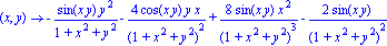 proc (x, y) options 
operator, arrow; 
-sin(x*y)*y^2/(1+x^2+y^2)-4*cos(x*y)*y*x/(1+x^2+y^2)^2+8*sin(x*y)*x^2/(1+x^2+y^2)^3-2*sin(x*y)/(1+x^2+y^2)^2
 end proc