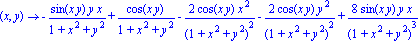 proc (x, y) options 
operator, arrow; 
-sin(x*y)*y*x/(1+x^2+y^2)+cos(x*y)/(1+x^2+y^2)-2*cos(x*y)*x^2/(1+x^2+y^2)^2-2*cos(x*y)*y^2/(1+x^2+y^2)^2+8*sin(x*y)*y*x/(1+x^2+y^2)^3
 end proc